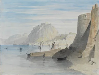 Uitzicht op de haven van Nafplion, getiteld Napoli di Romania, Griekenland